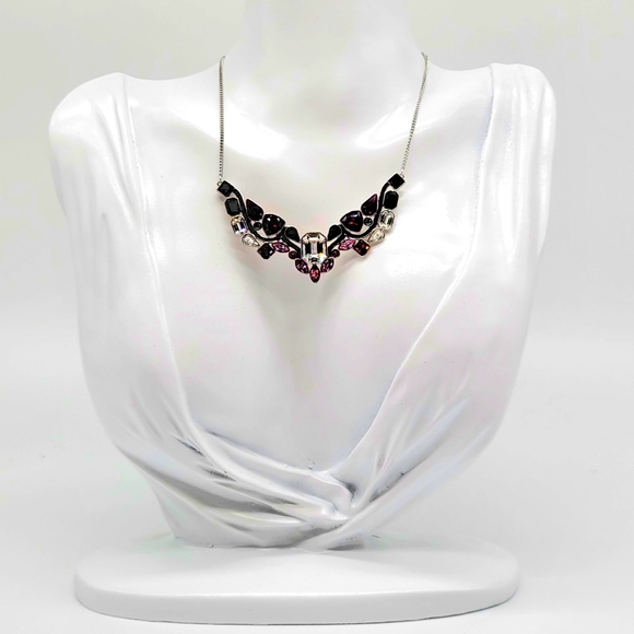 Swarovski Crystal Diamond and Amethyst Cluster Necklace with Black Enamel - Picture 6 of 11